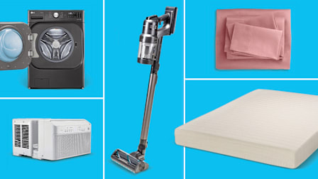 LG WM8900HBA washing machine, Midea U-Shaped MAW08V1QWT air conditioner, Samsung Bespoke Jet AI VS28C9762UK/AA cordless stick vac, Casaluna (Target) Washed Supima Sateen Sheet Set, and Earthfoam
Organic Medium mattress