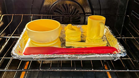 Silicone dishes on an oven rack