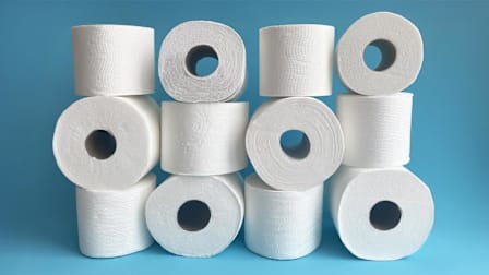 Stacks of toilet paper rolls