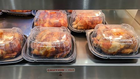 Rotisserie chickens for sale at a Costco store