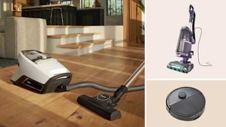 Miele Blizzard CX1 Cat & Dog Bagless Canister vacuum, Shark PowerDetect AZ4002 Bagless Upright vacuum, and Roomba® Max 705 Vac Robot
