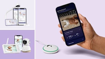 Hubble Connected SkyVision AI Pro with Adjustable Crib Mount, Owlet Dream Duo 2 and Maxi-Cosi See Pro 360 Baby Monitor.