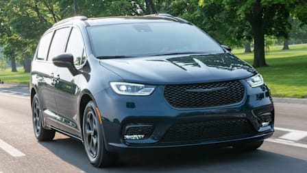 2025 Chrysler Pacifica Hybrid driving on a Detroit road.