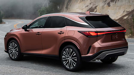 2026 Lexus RX Premium, shown from the rear, parked along a winding road.