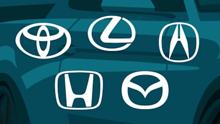 Toyota, Lexus, Acura, Honda, Mazda logos on teal car door background