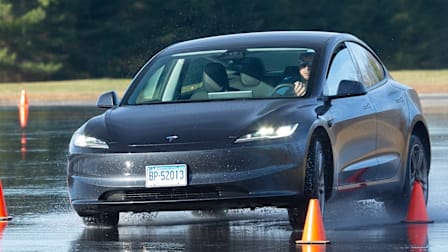 Tesla Model 3 going through the wet handling course