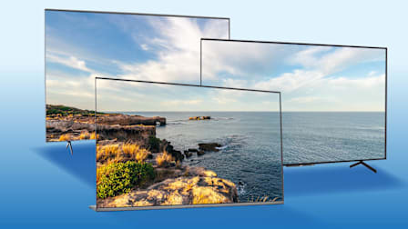 From Left to right: TCL, Sony, and Philips TVs with ocean scene on the screens