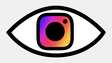 Graphic icon of the Instagram logo in the center of an eye.