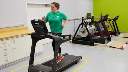 A tester running on a treadmill at a Consumer Reports lab in Yonkers, NY.