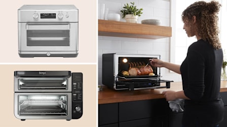 GE G9OAAASSPSS, KitchenAid KCO255BM and Ninja DCT401 air fryers.