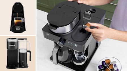 Nespresso Essenza Mini, Ninja Espresso & Coffee Barista System and Keurig K-Café Smart coffee makers.