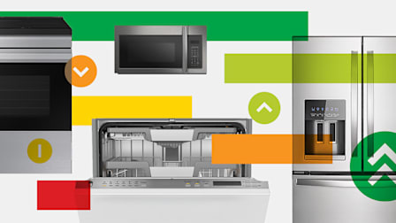 Kitchen products with data overlay representing reliability scores