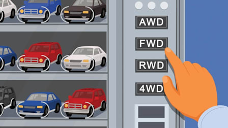 Illustration of hand making a selection from a car vending machine