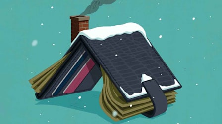 Saving on Home expenses- an open wallet that looks like the roof of a house with smoke coming out the chimney