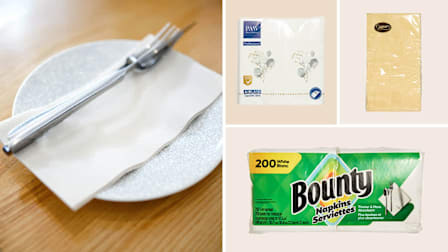 Napkin on a place setting, Paw Decor, Caspari Moire, Bounty napkins