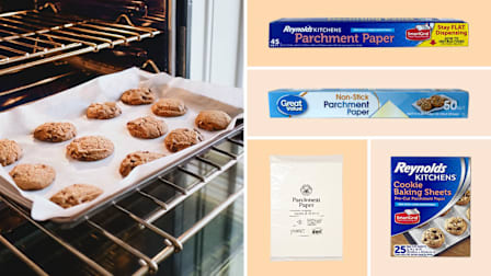 Cookies on parchment paper in oven, Reynolds, Great Value, King Arthur parchment papers