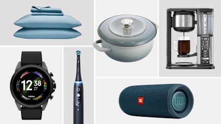 Brooklinen sheets, JBL speaker, Ninja coffee machine, dutch oven, Fossil smartwatch, Oral B toothbrush
