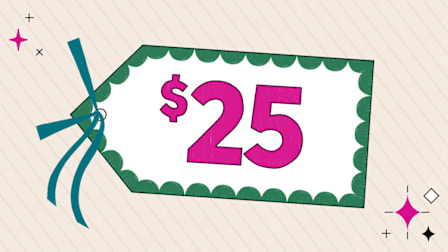 A shopping tag with twenty-five dollars written on it.