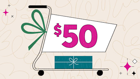 A shopping tag with fifty dollars written on it.