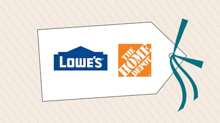 Illustration of shopping tag with Lowe's and The Home Depot Logos.