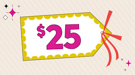 A shopping tag with twenty-five dollars written on it.