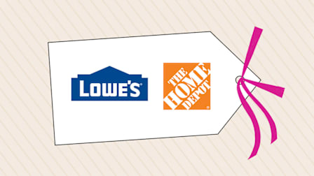 Illustration of shopping tag with Lowes and The Home Depot logo.