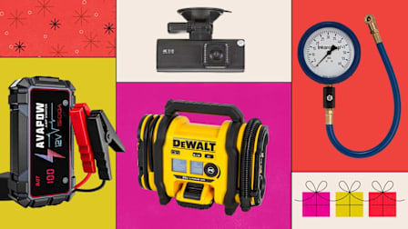 Redtiger F7NP Basic Dash Cam, Intercomp 360060 Tire Gauge, Avapow Jump Starter A07 1500A, and DeWalt 20V MAX Cordless Electric Portable Inflator