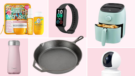 Sol de Janeiro gift set, Amazfit, Dash air fryer, S'well water bottle, Lodge cast iron pan, Kasa home camera