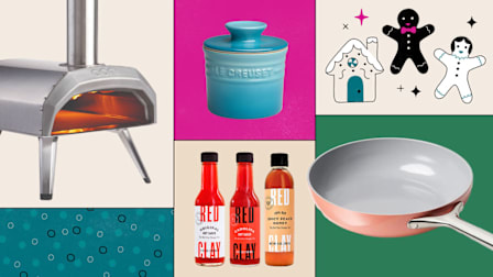 Ooni Karu 12 Multi-Fuel Pizza Oven, Le Creuset Butter Crock, Caraway Ceramic-Coated Non-Stick pan, Red Clay Hot Sauce The Whole Shebang Gift Box