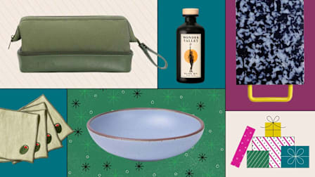 Béis The Dopp Kit, Wonder Valley Olive Oil, Fredericks and Mae Small Cutting Board, East Fork Everyday Bowl, Big Night Olive Party Cocktail Napkins, Set of 4