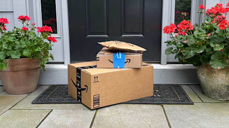 Amazon packages on front door step
