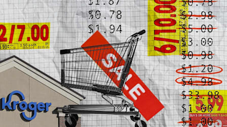 A collage of Kroger sales media and numbers related to price differentials.