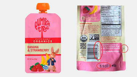 Recalled Pumpkin Tree Organics Banana & Strawberry fruit puree
