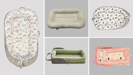 Recalled baby loungers. Clockwise from left: Sweetie Baby Lounger, Cpzzkq Baby Lounger, BBWOO Baby Lounger, Style Life Eleven Baby Lounger, Joyful Journeys Baby Lounger