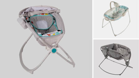 Clockwise from left: Fisher-Price Rock ’n Play Sleeper, Kids II Ingenuity Moonlight Rocking Sleeper, Evenflo Pillo Portable Napper
