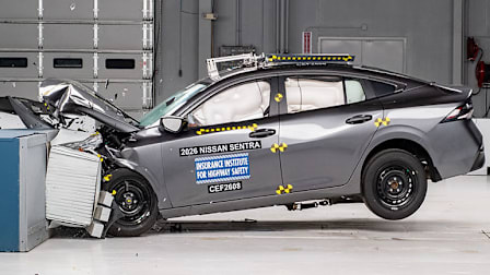 2026 Nissan Sentra during the moderate overlap front crash test by IIHS