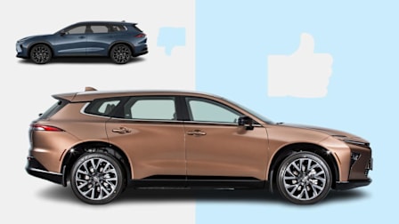 2025 Nissan Murano next to graphic thumbs down and 2025 Toyota Crown Signia next to graphic thumbs up