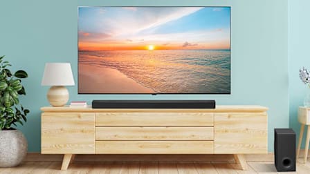 TV showing beach scene in home