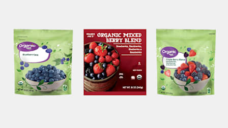 Great Value Organic Blueberries 10 OZ, Trader Joe’s Organic Mixed Berry Blend 12 OZ, and Great Value Organic Triple Berry Blend 10 OZ (Including Strawberries, Blackberries and Blueberries)