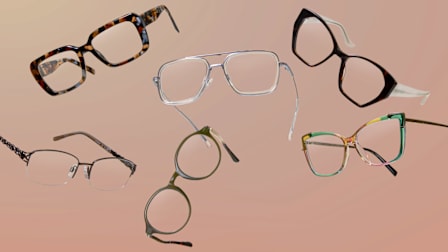 An assortment of various eyeglasses.