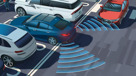 Illustration showing a car's rear cross traffic warning