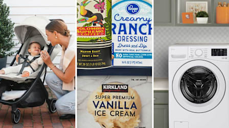 Mom with baby in Uppababy Minu V3 stroller, Coffee, ranch dressing, and vanilla ice cream, and LG Washer
