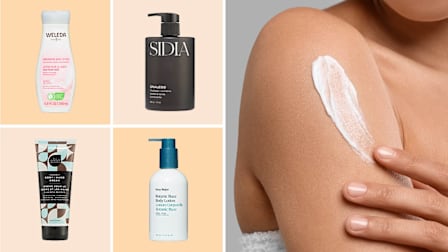 Weleda, Sidia, All Good, Ursa Major body lotions, woman applying lotion to arm