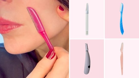 Lisa Fogarty using dermaplaning tool, Stacked Skincare, Schick, Tinkle, Michael Todd dermaplaning tools