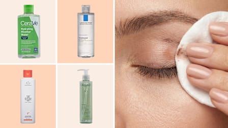 CeraVe, LaRoche Posay, Drunk Elephant, Caudalie micellar waters, woman removing makeup