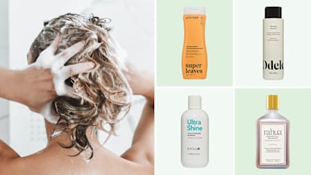 Woman shampooing her hair, Attitude, EvolvH, Rahua, Odele shampoos