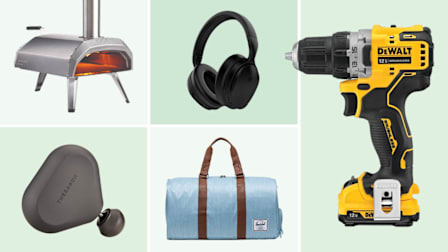 Pizza oven, Theragun, Herschel bag, DeWalt drill, headphones