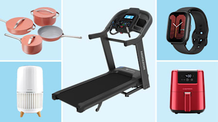 Horizon 7.4 AT treadmill, Amazfit Active Fitness Tracker, Chefman RJ38-2T Air Fryer, HoMedics AP-T200 air purifier, Caraway Ceramic-Coated Non-Stick cookware set