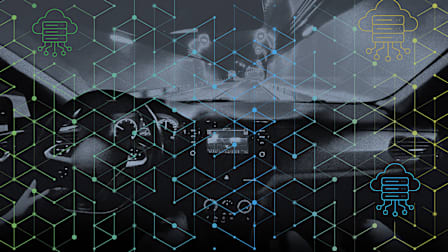 Inside of car with communication overlay