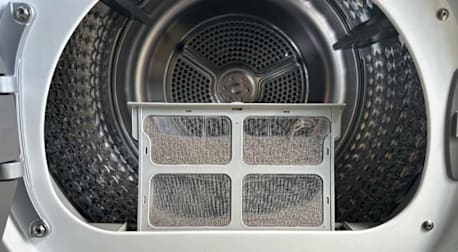 Closeup of the inside of a dryer.